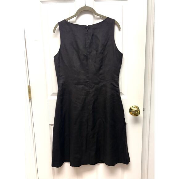 Vintage Talbots Black Linen Dress Lined Fit Flare Sleeveless V Neck Women's 10 - Picture 3 of 6